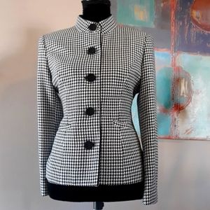 Vintage Petite Sophisticate Button Front Houndstooth Blazer Black/ White Size 8P